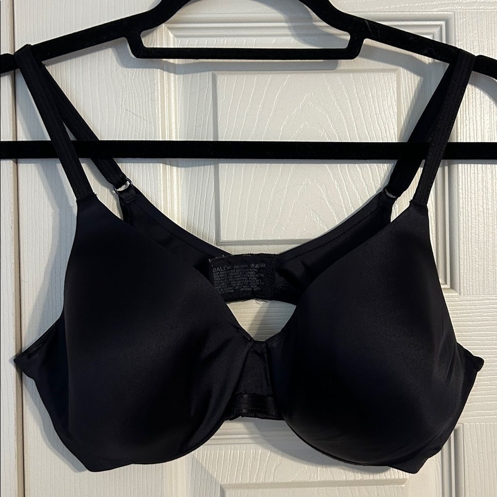 BALI Black Lined Underwire Bra Satin Adjustable Straps Full Coverage 36C